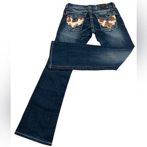 Miss Me Women’s Cowhide Bootcut Blue Jeans 27 Low Rise Flap Pocket 27R NWOT